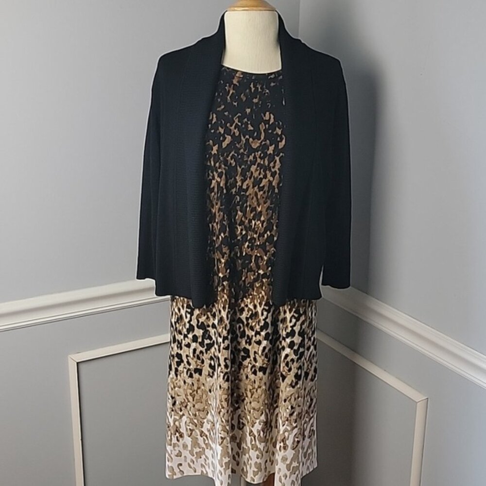 CALVIN KLEIN Black Knit Casual Office Ribbed Lapel Open Shrug Cardigan Sweater L